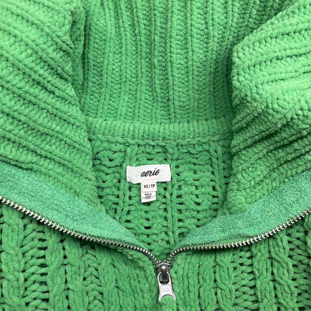 Aerie Green Cable Car Quarter Zip Sweater Size XS - Picture 6 of 6